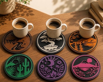 Coaster Set: Mountain, Bonsai, Torii Gate, Cactus, Floral Moon, Sakura