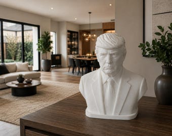Donald Trump Bust Sculpture, 3D Printed White PLA, Office Desk Decoration