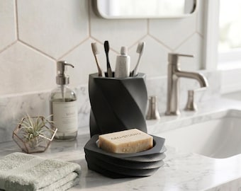 Spiral Toothbrush Holder and Soap Dish Set, Modern Minimalist Vanity Decor