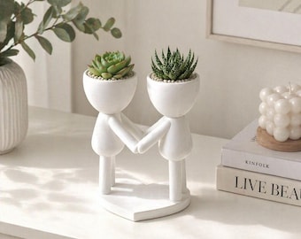 Couple Succulent Planter, 3D Printed Lovers Flower Pot, Modern Desk Decor