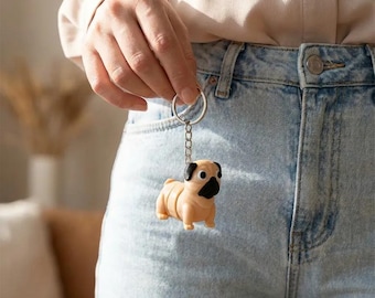 3D Printed Pug Keychain – Dog Lover Gift, Bag Charm