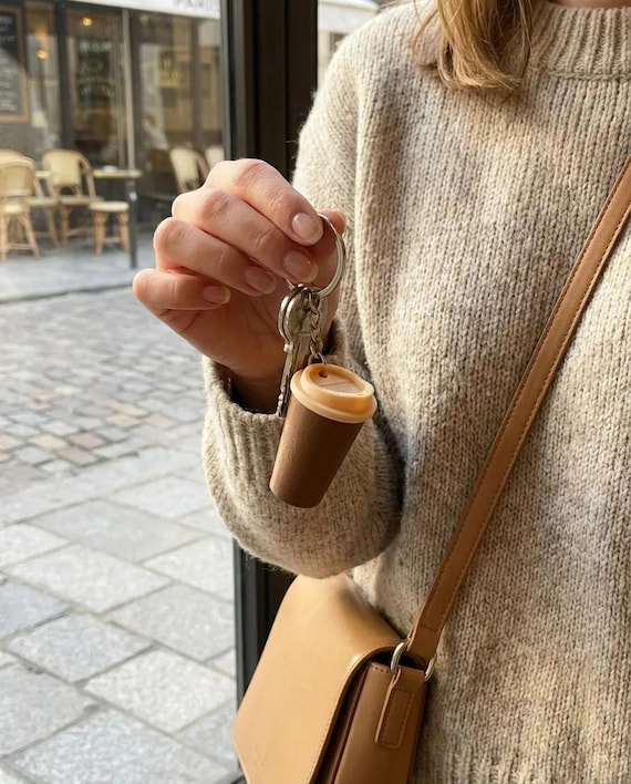 3D Printed Coffee Cup Keychain – Mini Latte Charm, Barista Gift