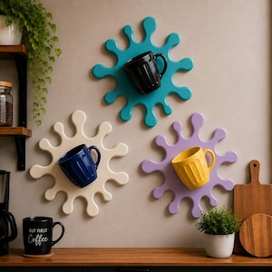 Coffee Splash Wall Decor – Black Mug Pink Splash Art – Kitchen Bar Hanging