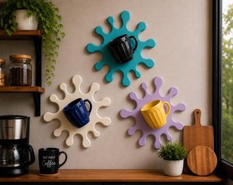 Coffee Splash Wall Decor – Black Mug Pink Splash Art – Kitchen Bar Hanging