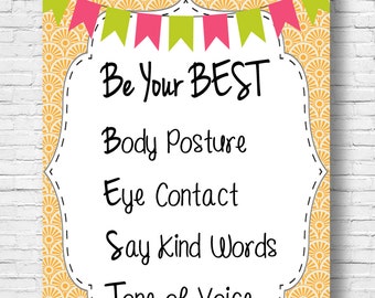 Be Your Best Classroom Counseling Office Poster Teacher Printable Instant Download Back to School Home School Common Language