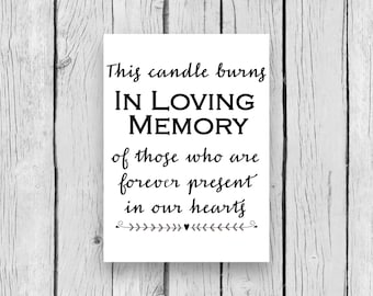 Memorial bougie brûle à la mémoire des parents mariage décédé réception décor décor impression numérique
