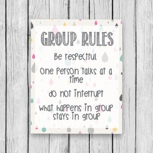 Group Rules Confidentiality Poster School Counselor Counseling Lunch Bunch Office Therapy Respect Character Pillars Digital Print Wall Art