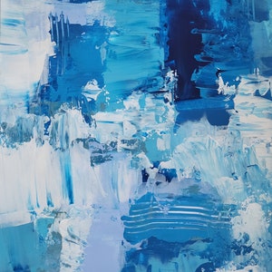Blue abstract 11x14 painting, original modern colorful wall art, minimalist art