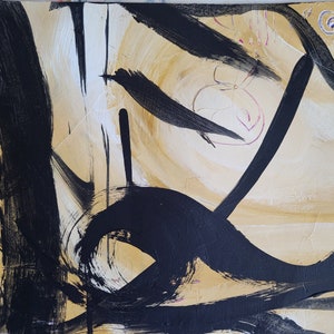 Moderne gelbe abstrakte Malerei, original zeitgenössische Kunst, kleine goldene minimalistische Kunst