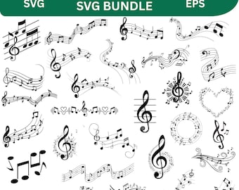 Music Notes SVG Bundle: Musical Clipart for Cricut, Silhouette (Digital Download)
