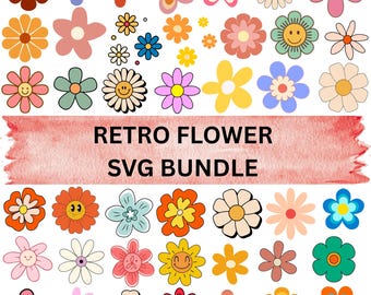 Retro Flower SVG Bundle: Groovy Daisy Clipart (Digital Download)