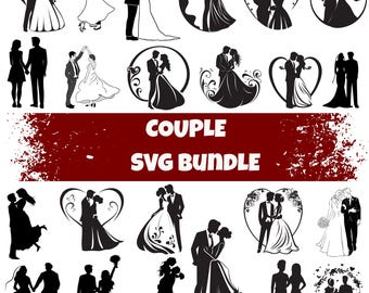 Hochzeitspaar SVG-Bundle: Herz Silhouette Cut Files (Digitaler Download)