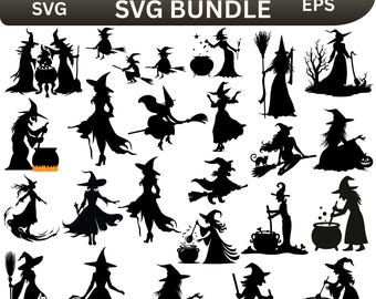 Witch Silhouette SVG Bundle: Spooky Season Cut Files (Digital Download)