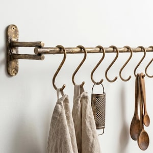 Rustic Wall Mounted Hook Rack | Handmade Forged Metal Mug Holder | Farmhouse Kitchen Organizer
