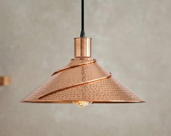 Hand Hammered Copper Pendant Lamp, Oxidized Green Patina, Moroccan Chandelier