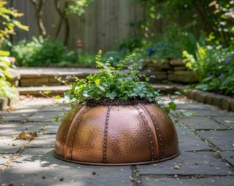 Maceta de cobre martillado hecha a mano – Maceta artesanal para interiores y exteriores, decoración rústica para jardín.