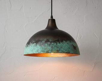 Oxidized Copper Pendant Light, Rustic Farmhouse Chandelier