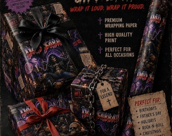 Dad Sabbath Raising Hell Since Day One Wrapping Paper | Heavy Metal Fathers Day Gift Wrap | Rock Dad Gift | 80s Metal Album Cover Paper