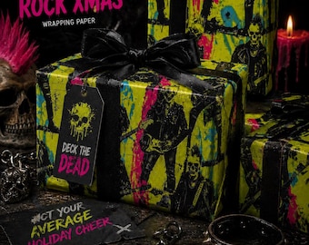 Neon Grave Riot Wrapping Paper | Punk Zombie Gift Wrap | Alternative Gothic Holiday Paper | Horror Gift | Rock Punk Wrapping Paper