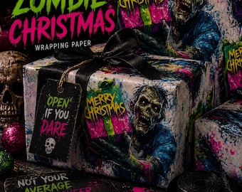 Night of the Gifted Dead Wrapping Paper | Zombie Christmas Gift Wrap | Gothic Horror Holiday Paper | Dark Undead Paper