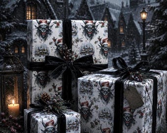 Krampusdorf Geschenkpapier - Gothic Weihnachtsgeschenkpapier | Dark Holiday Krampus Papier