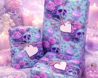 Love, Reanimated - Pastel Gothic Valentine Wrapping Paper | Pastel Skulls & Roses Valentine Gift Wrap