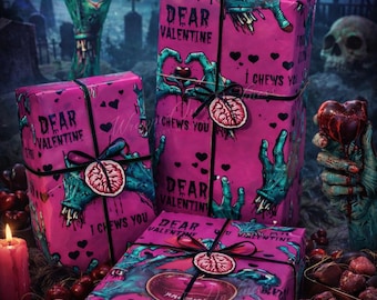 I Chews You Valentine’s Wrapping Paper - Gothic Zombie Love Gift Wrap | Gothic Valentine Horror Paper, Cute Alternative Valentine Wrap