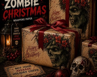 Hallowed Evergreen Wrapping Paper | Gothic Christmas Gift Wrap | Zombie Holiday Paper | Dark Vintage Noel | Spooky Elegant Gift