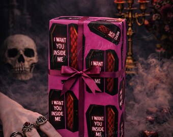 Coffin Lovers Valentines Wrapping Paper | Gothic Valentine Gift Wrap | Dark Romance Horror Valentine Paper