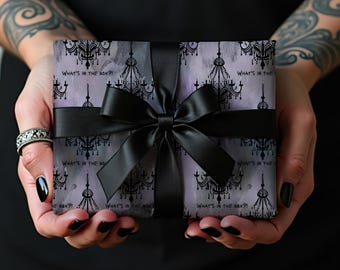What’s in the Box? Dark Humor Gift Wrap | Gothic Horror Wrapping Paper | Spooky Chandelier Decor | Alternative Birthday Halloween