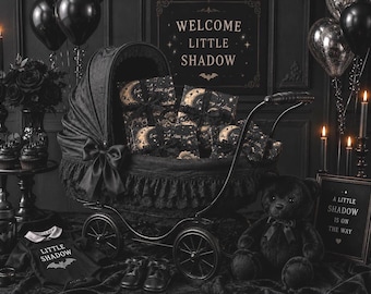 Expecting A Little Nightmare Gift Wrap, Dark Celestial Moon Baby, Goth Nursery Gift Paper, Gothic Baby Shower Wrapping Paper