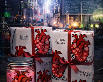In My Feelings Valentines Wrapping Paper | Gothic Valentine Gift Wrap | Dark Romance Anatomical Heart Paper