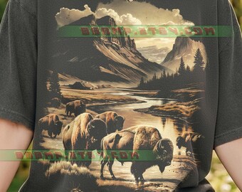Bison American Buffalo Comfort Colors® Tshirt, Wildlife Nature, Mountain Landscape, Vintage Retro, National Park, Animal Lover
