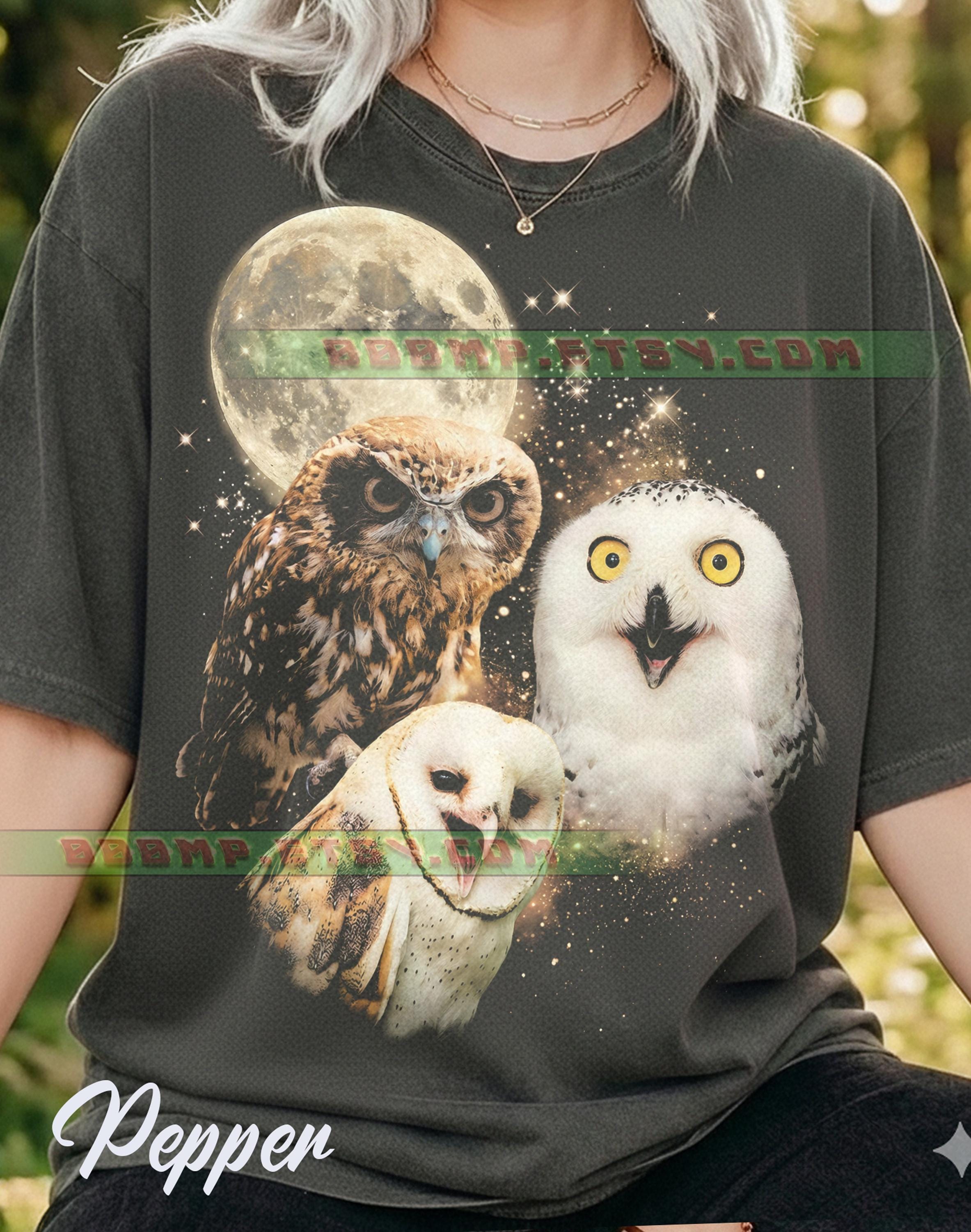 Owl Three Owls Comfort Colors® Tshirt, Barn Owl Snowy Owl, Full Moon Night, Bird Lover, Wildlife