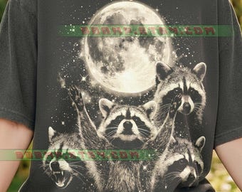 Raccoon Trash Panda Comfort Colors® Tshirt, Full Moon, Retro Vintage Wildlife Nature, Funny Animal Feral, Night Sky Sparkle Mammal