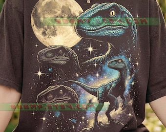 Drei Velociraptor Mond Comfort Colors® Tshirt, Dinosaurier Prähistorische, Space Galaxy, Retro Vintage Style, Dino-Liebhaber, Raptor Wildlife