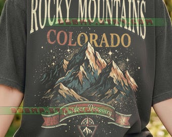 Rocky Mountains Colorado Comfort Colors® Tshirt, Outdoor Discovery, Hiking Adventure, Retro Vintage Mountain Peaks, Wilderness Travel