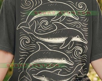 Dolphins Marine Life Comfort Colors® Tshirt, Retro Ocean Waves, Vintage Sea Animals, Aquatic Nature, Swimming Pod Graphic Tee