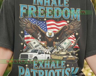 Inhale Freedom Exhale Patriotism Comfort Colors® Tshirt, Vintage 90S Graphic, Retro Usa Eagle Flag Truck Tank Tee, American Gift