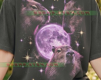 Capybara Funny Animal Comfort Colors® Tshirt, Space Galaxy Purple Moon, Rodent Wildlife Nature, Retro Vintage Style, Chill Meme