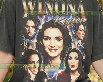 Winona Ryder Comfort Colors® Tshirt, 90er Jahre Grafikstil Bootleg, Retro Schauspielerin Collage verblasstes T-Shirt, Y2K Movie Star Streetwear Geschenk
