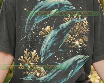 Dolphins Ocean Lover Comfort Colors® Tshirt, Marine Life Retro Vintage, Underwater Nature, Sea Animals Sparkling Blue Water