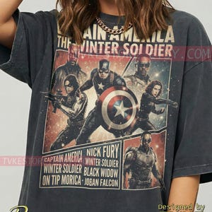 Camiseta Comfort Colors® do Capitão América, Camisetas do Soldado Invernal, Suéter da Viúva Negra, Falcão e Nick Fury, Regata de Super-Herói M4Rvel imagem 1