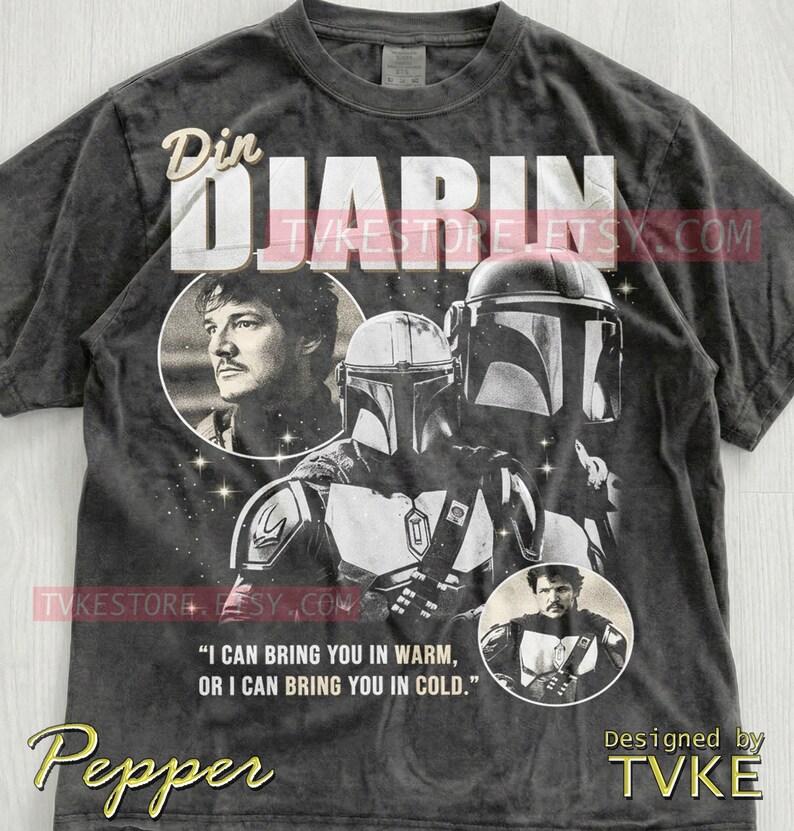 Din Djarin Pedro Pascal Comfort Colors® Tshirt, Bounty Hunter Tees, St4R W4Rs Sweater, Sci-Fi Helmet Tanktop, Retro Space Warrior image 2