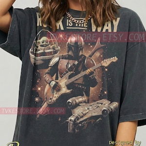 Rock Is The Way Grogu Comfort Colors® Tshirt, Baby Yoda Tees, Electric Guitar Sweater, Galaxy Rock Band Tanktop, St4R W4Rs Music Art image 1