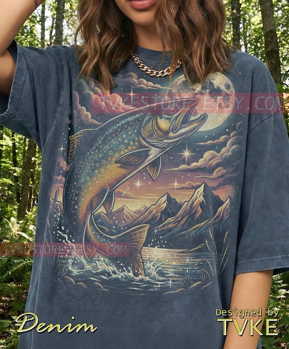 Trout Fish Angler Comfort Colors® Tshirt, Fishing Lover Tees, Retro Nature Sweater, Mountain River Tanktop, Vintage Fisherman Gift