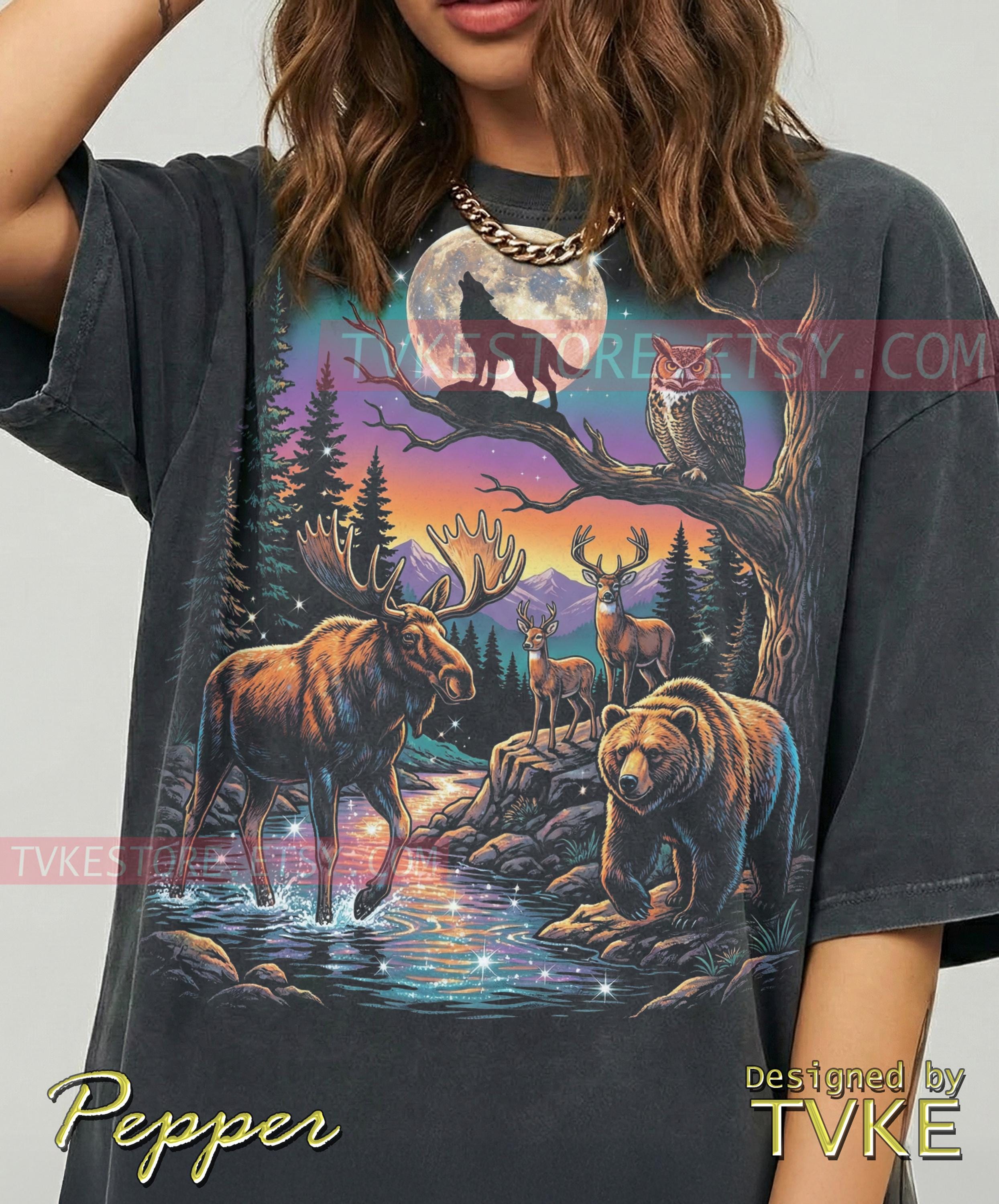 Bear Moose Deer Owl Wolf Comfort Colors® Tshirt, Wildlife Nature Tees, Howling Moon Sweater, For