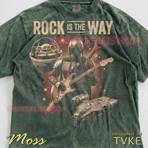 Rock Is The Way Grogu Comfort Colors® Tshirt, Baby Yoda Tees, Electric Guitar Sweater, Galaxy Rock Band Tanktop, St4R W4Rs Music Art image 7
