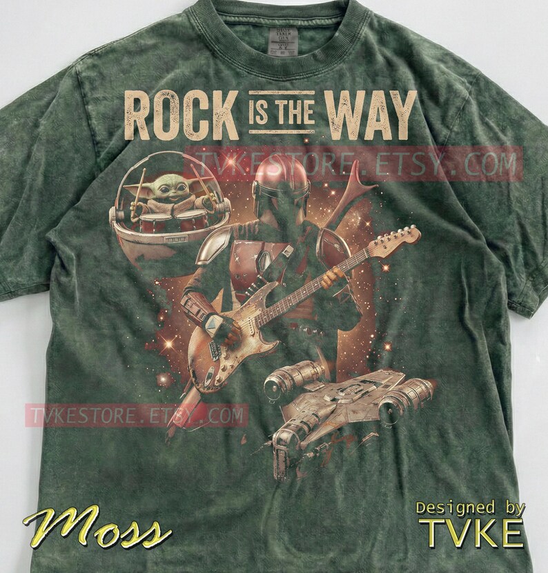 Rock Is The Way Grogu Comfort Colors® Tshirt, Baby Yoda Tees, Electric Guitar Sweater, Galaxy Rock Band Tanktop, St4R W4Rs Music Art image 7