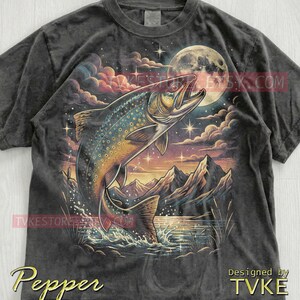 Trout Fish Angler Comfort Colors® Tshirt, Fishing Lover Tees, Retro Nature Sweater, Mountain River Tanktop, Vintage Fisherman Gift image 2